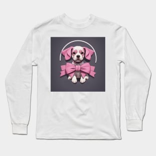 Puppy Pink Bow Long Sleeve T-Shirt